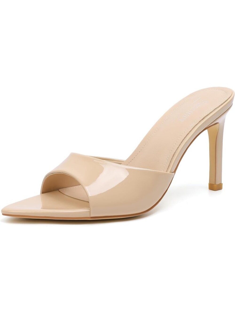 Women's Nude Mule High Heels Pointed Open Toe Sexy Slip on Casual Dressy Shoes
